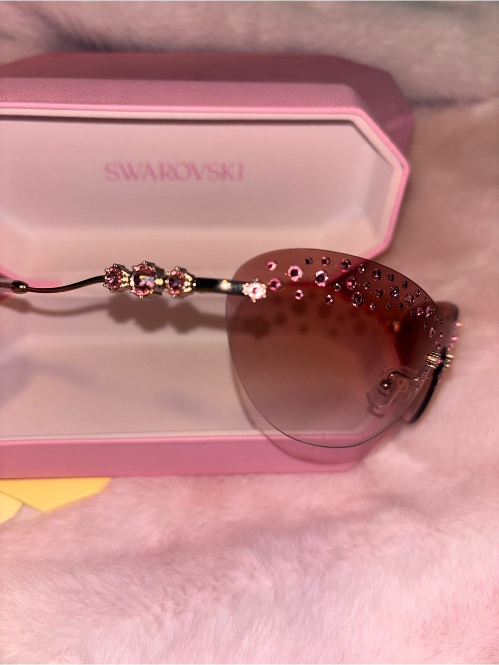 Swarovski Pink Crystal Rimless Sunglasses with Gradient Lenses